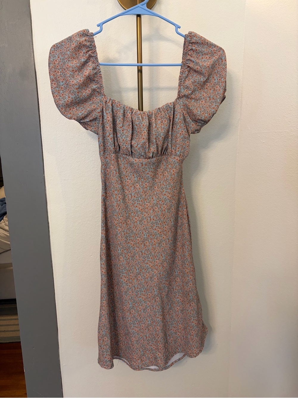 Altar'd State Blue Floral Puff Sleeve Midi Dress